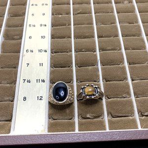 Vtg Lot of 2 Men Rings 18k Heavy Gold Electroplate - Tiger Eye And Onyx Size 12